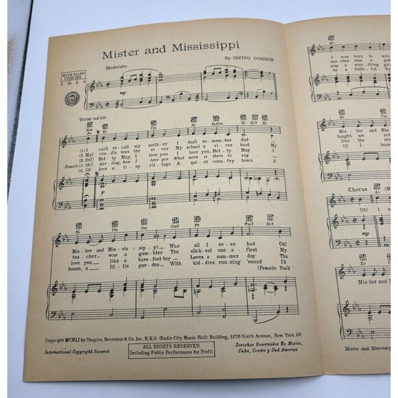 Mister and Mississippi Piano Sheet Music Irving Gordon 1951 Patti Page - Picture 3 of 6